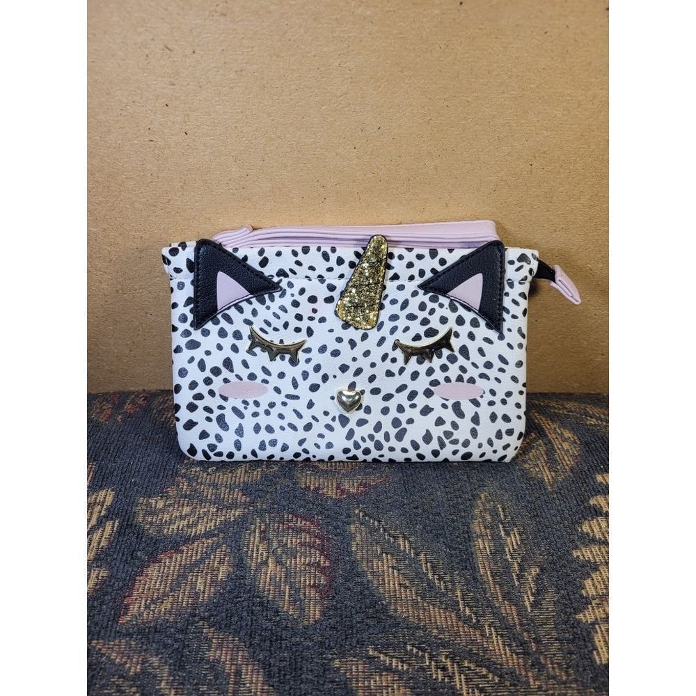 Betsey Johnson Caticorn White, Black, and Pink Wristlet Pouch